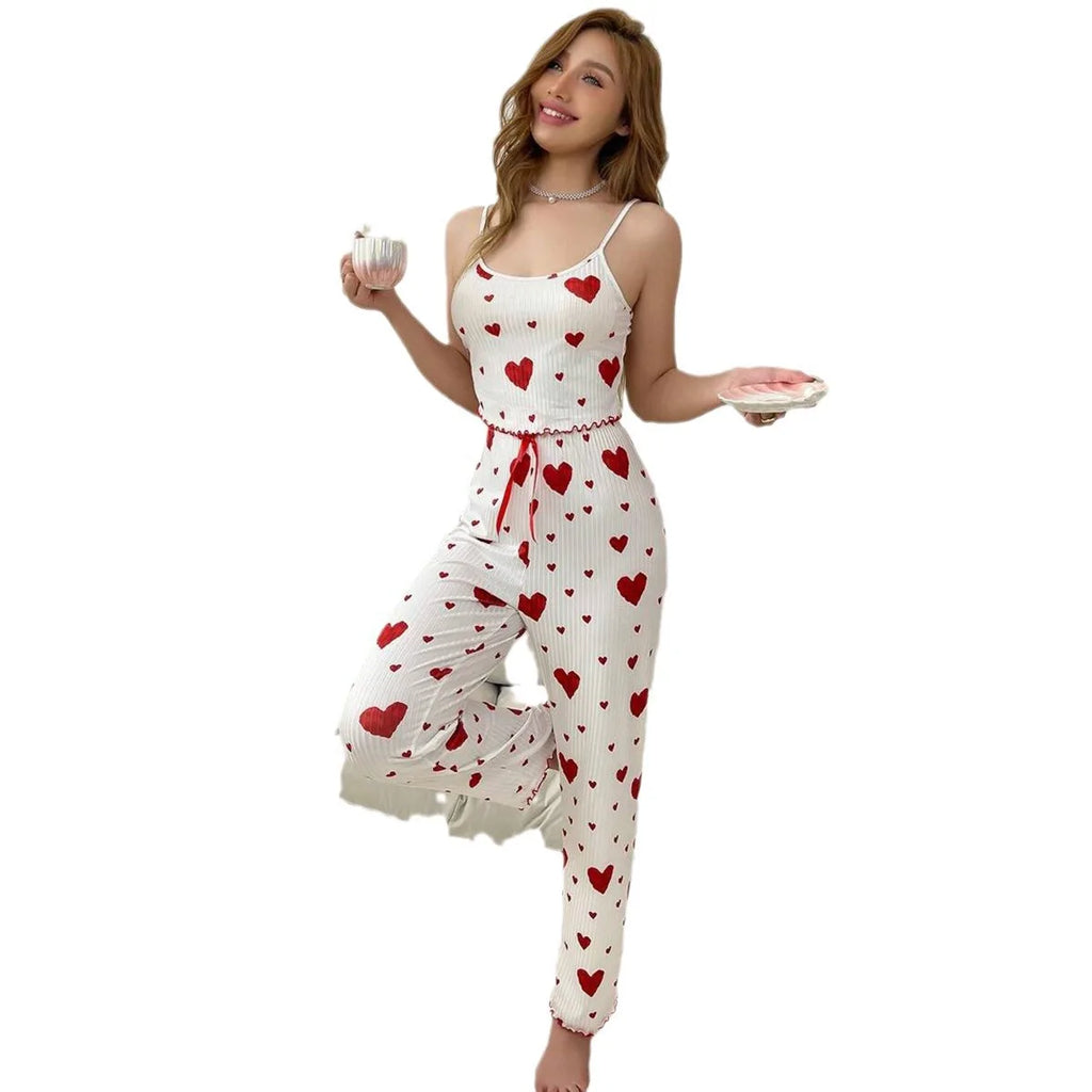 Pajamas Plus Size Pajamas Set 2 Piece Short Vest + Trouser White Breathable Soft Casual Love Print