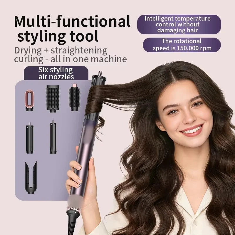 Hair Dryer 6 in 1 Set 150000 RPM Ionic Blow Dryer with Diffuser Fast Drying for Thick Curly Hair Women Gift